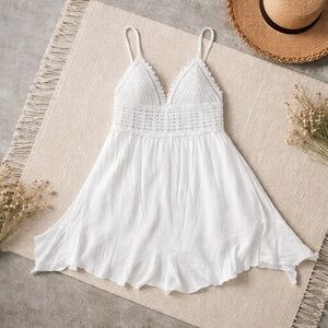 Trim & Thread White Crochet Boho Babydoll Sundress L